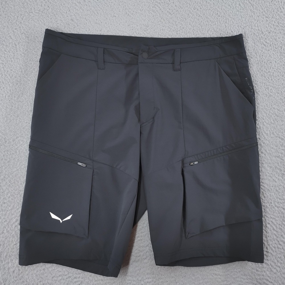 Salewa Shorts Mens 38 XL Black Durastretch 12 Inch Hiking Softshell Zip Pockets